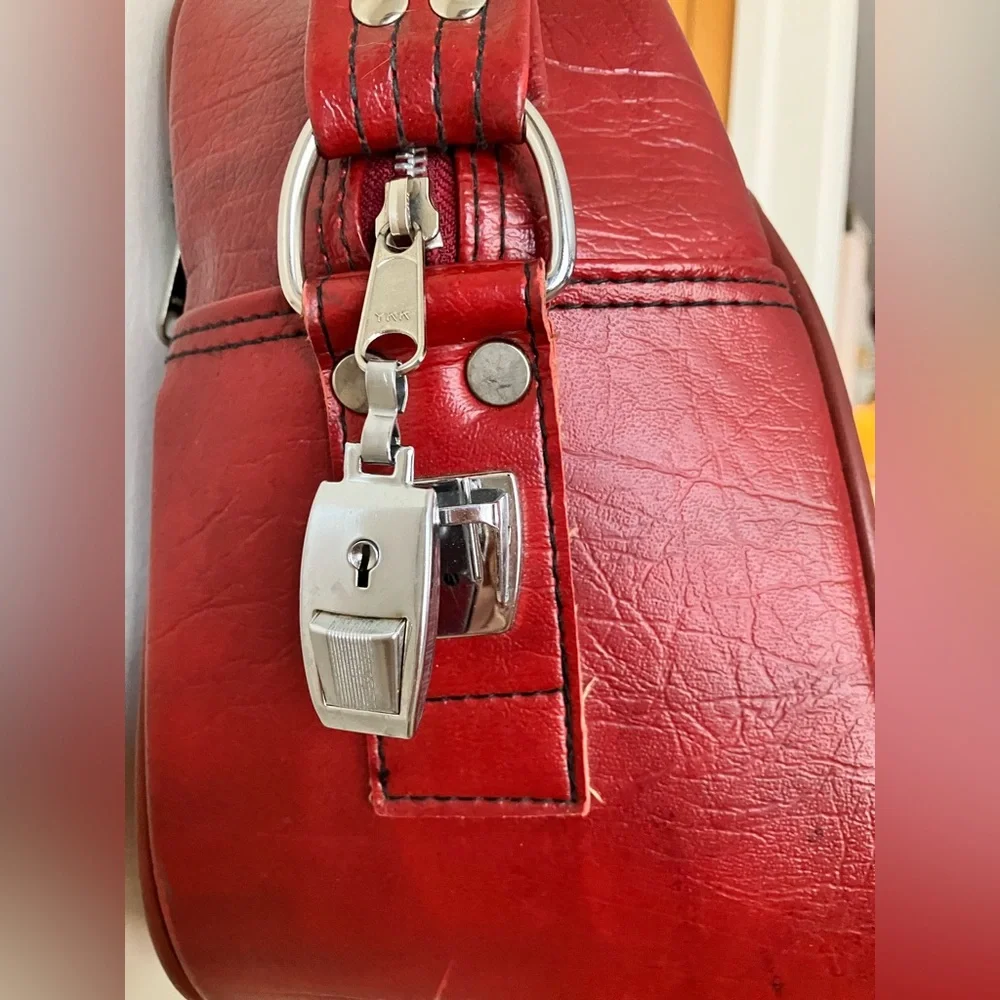 Sears Vintage Travel Bag, Burgundy Leather, YKK Zippers, 44” Adj. Strap